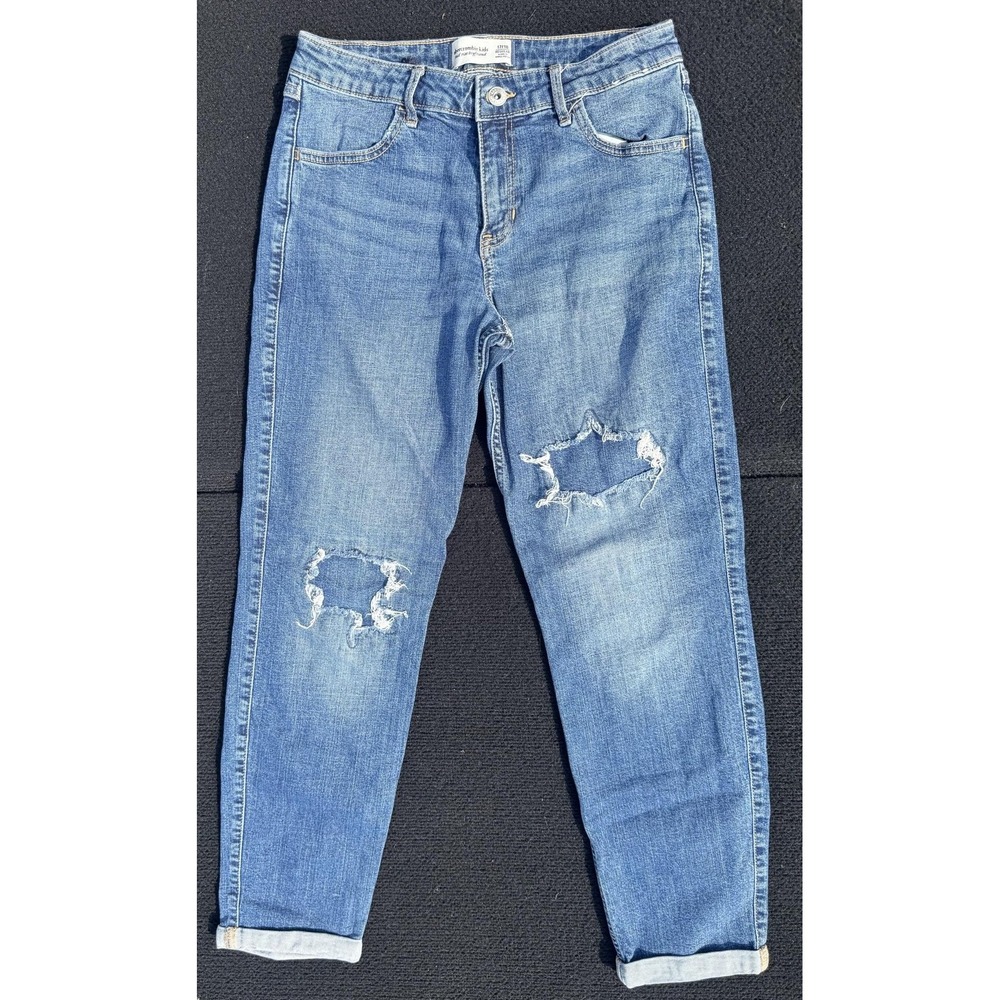 Abercrombie Kids Jeans Girls 18 Blue Mid Rise Boyfriend Ripped Distressed Denim